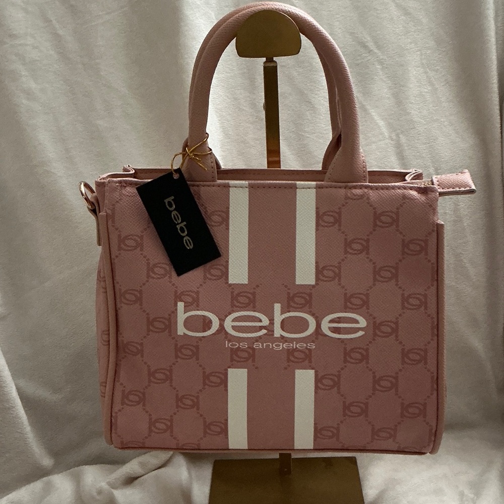 Bebe Blush Paisley Mini PU Satchel/Crossbody Striped Logo Bag.